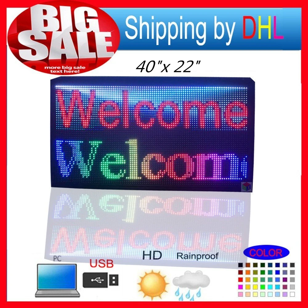 

40"X22" P10 outdoor full color scrolling colorful text message LED display 103X55CM SMD full color advertising LED Sign