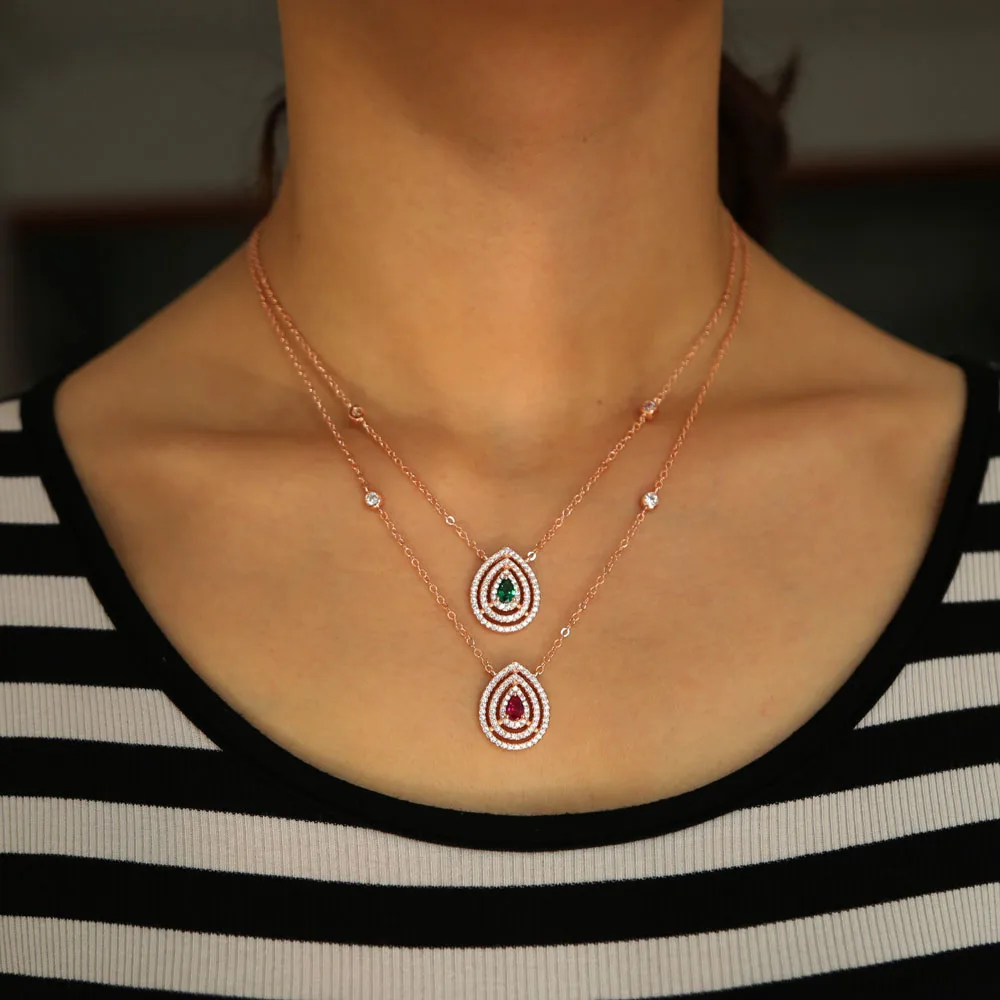 Роскошный французский Европейский свадебное ожерелье CZ слеза капля звено цепи шикарные 4 вида цветов красочные летние ожерелья