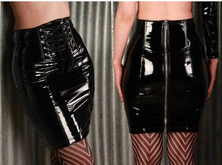Vocole-Sexy-Gothic-Clubwear-Faux-Leather-Vinyl-PVC-Wet-Look-Bodycon-Pencil-Mini-Skirt-with-Zipper