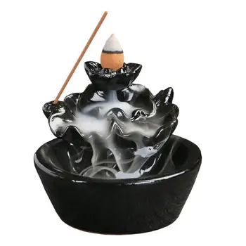 

Round Base Backflow Incense Burner Ceramic Handmade Crafts Floral Smoke Waterfall Incense Holder Aromatherapy Office Home Decor