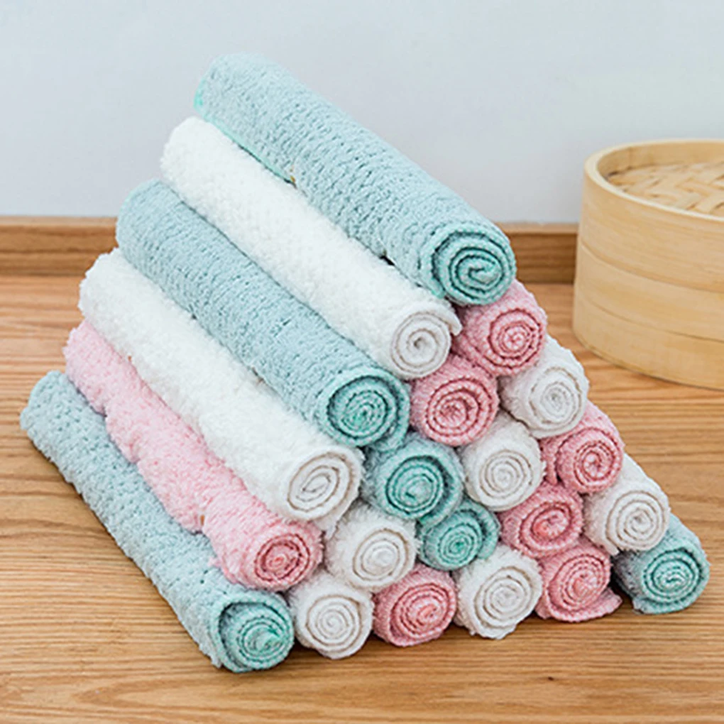 

25*25cm Kitchen Dish Washing Towel Coral Fleece Cleaning Cloth Rag Water Absorbing Heat Resistant Super Absorbent Clean Cloth