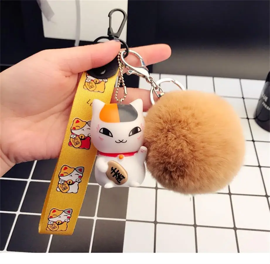 

Women Neko Cat Doll Keychain Cartoon Car Key Ring Holder Fur Ball Cellphone Bag Pendant Accessories