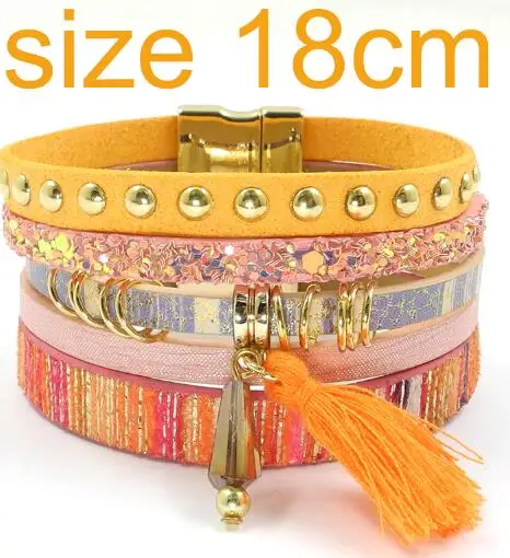WELLMORE женский кожаный браслет 6 цветов браслеты богемные chram браслеты для женщин подарок ювелирные изделия Прямая поставка - Окраска металла: orange size 18CM