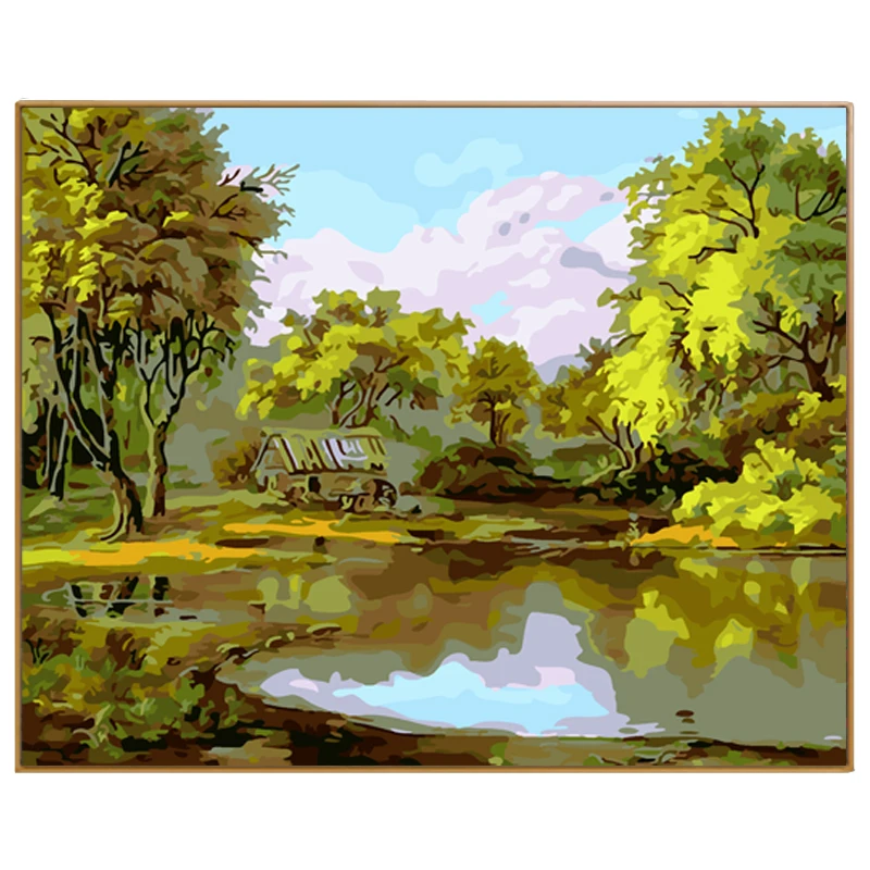 PHKV Abstract Landscape Forest Lake Drawing On Canvas 