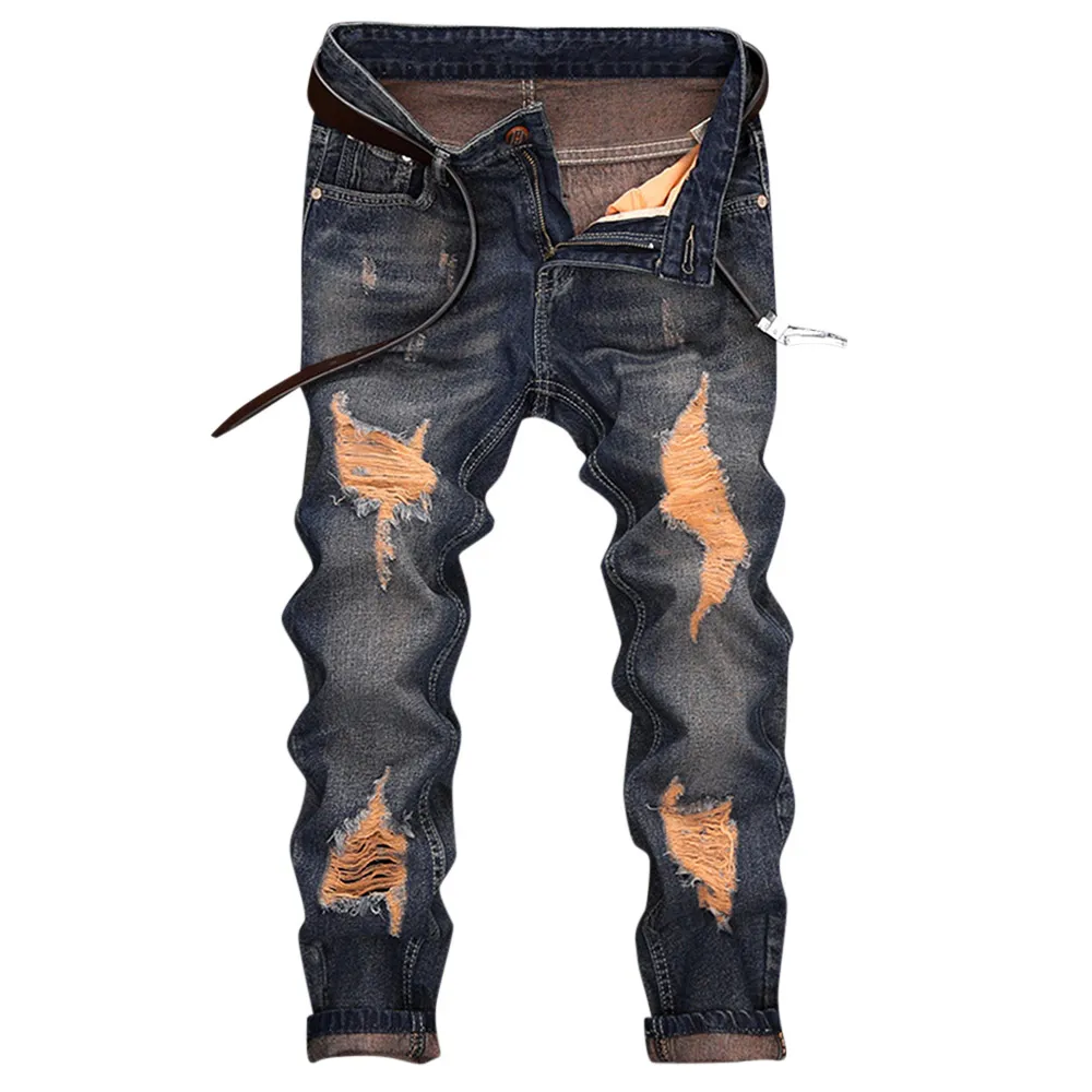 Famous Brand Fashion Jeans Men Straight Dark Blue Color Printed Mens ...