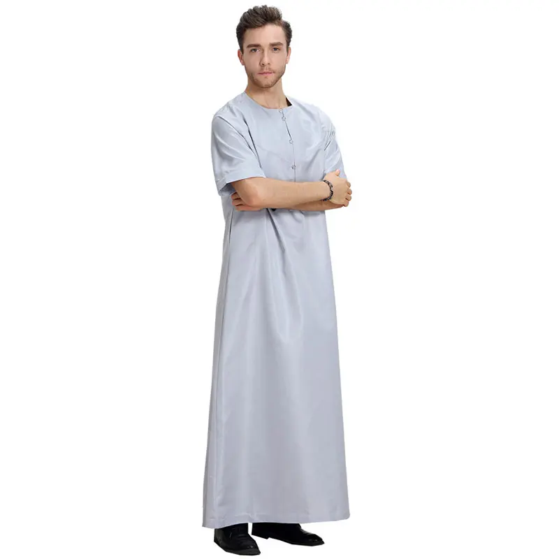 2021 мусульманская Мода для мужчин Исламская ткань Jubah Thobe халаты кафтан Кнопка