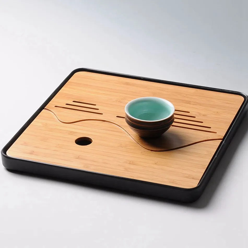 Китайский бамбуковый и пластиковый чайный поднос кунг-фу, набор с дренажной водой для хранения чая, травяная чайная доска, легко брать круглые и квадратные