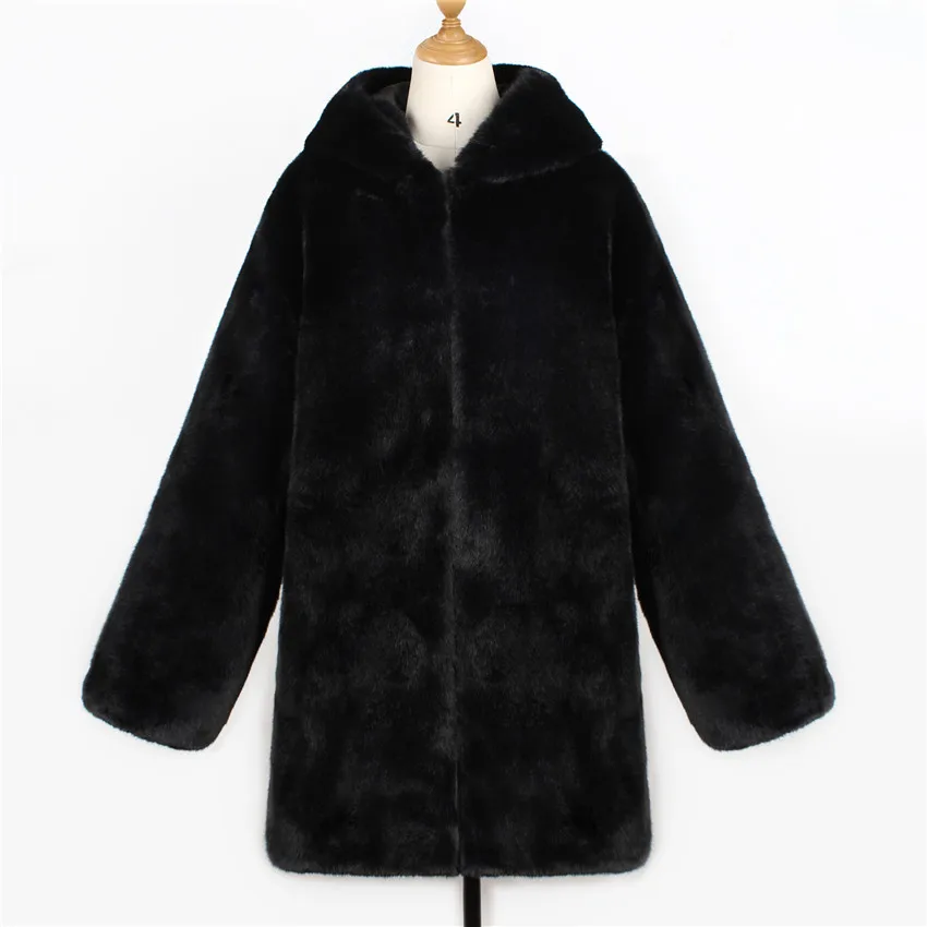 Lanshifei дизайн Осенняя Женская длинная парка из искусственного меха женская зимняя шуба из искусственного меха теплая черная Меховая куртка с капюшоном для женщин