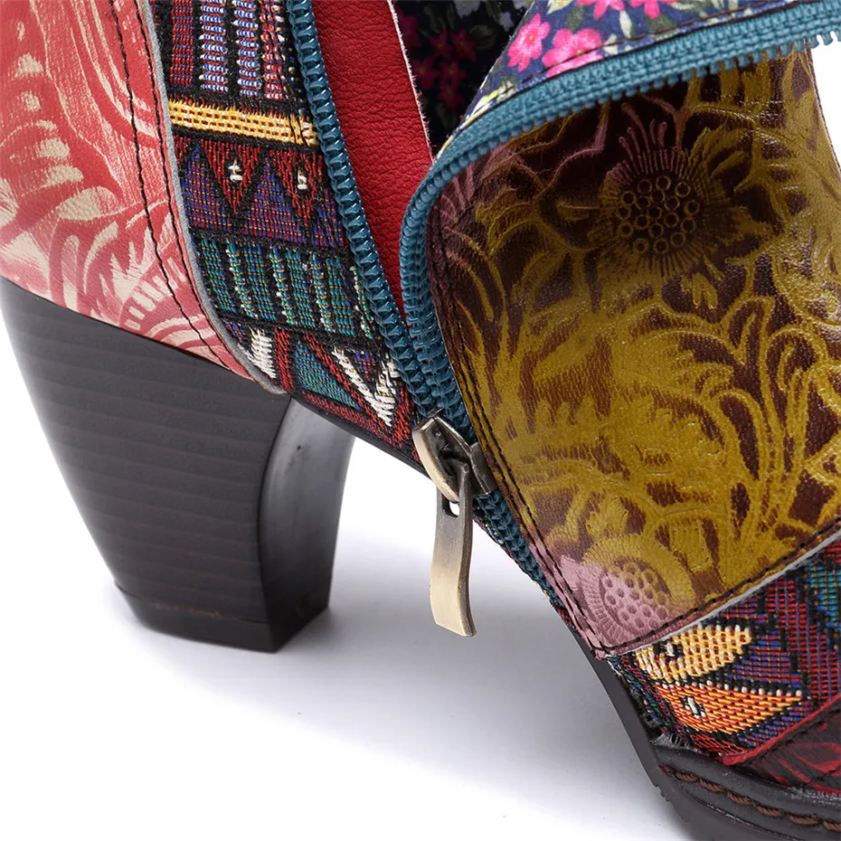 Genuine Leather Printed Ankle Boots Women Shoes Bohemian Splicing Zip Handmade Spring Autumn Retro Block Med Heels Women Boots (14)