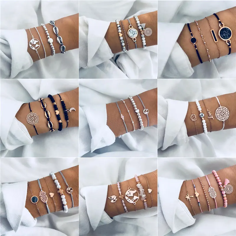 

32 Styles Boho Bangle Elephant Heart Shell Star Moon Bow Map Crystal Bead Bracelet Women Charm Party Wedding Jewelry Accessories