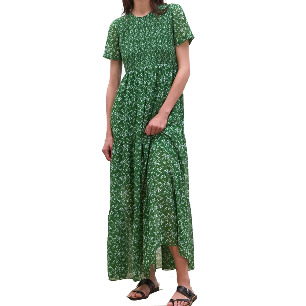 2019 za Women FLORAL PRINT dress za O neck print A LINE dresses vestidos Women pleated ruffles