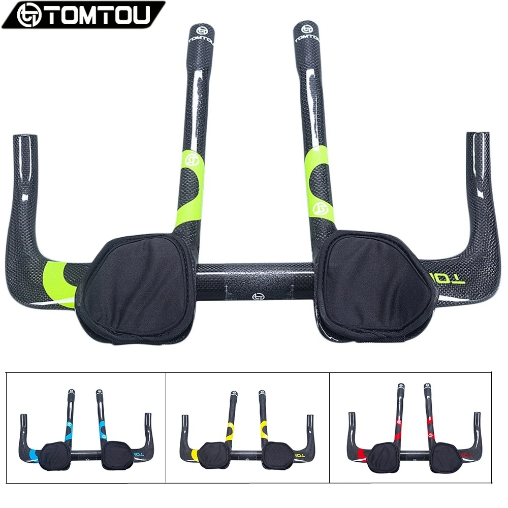 

TOMTOU 3K Carbon Fiber Bike Triathlon Handlebar Sets Bicycle TT Handlebar + Rest Handlebar Bars Ends For Cycling Road Parts