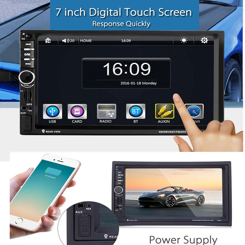2 DIN Car DVD Video Player 1080P HD Player Touch Screen GPS Navigation USB MP4 MP5