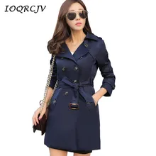 IOQRCJV женский плащ, осенняя верхняя одежда средней длины, Женская ветровка, одноцветное двубортное пальто размера плюс S-5XL, S140
