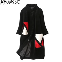 AYUNSUE Women’s Fur Coat Winter Jacket Women 2017 Natural Sheep Shearing Fur Coats Long Warm Real Wool Jackets Overcoat WYQ914