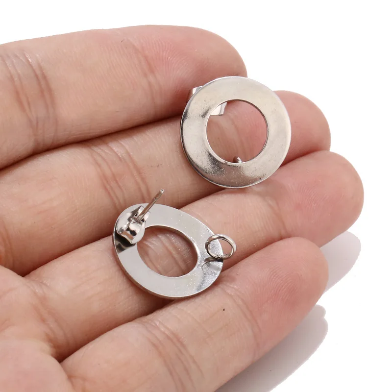 

18MM silver tone Round hollow Stainless Steel Stud Earring Post 20pcs/lot