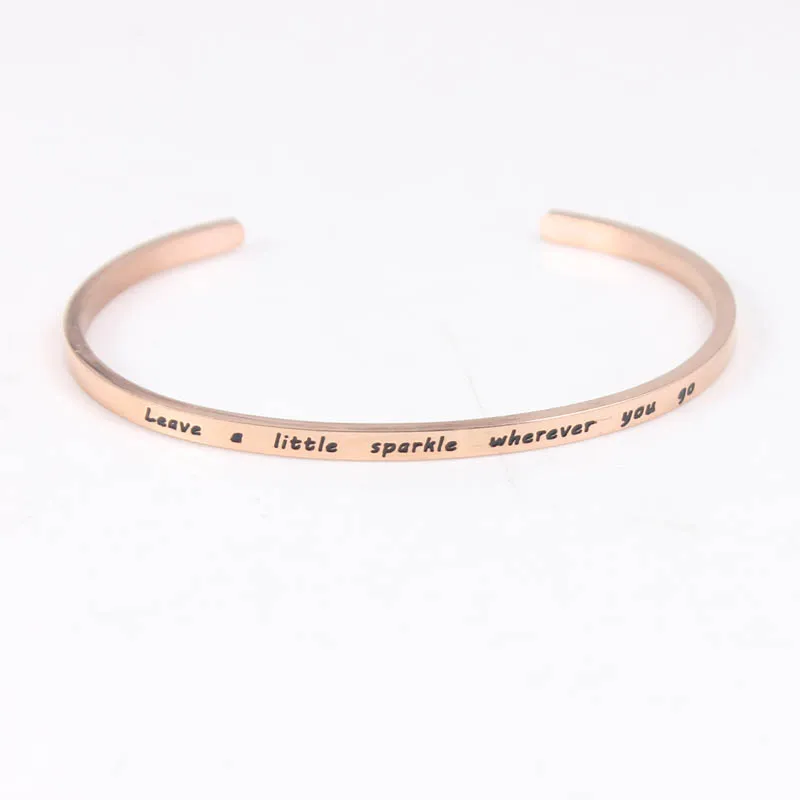 

Positive Engraved Cuff Inspirational Bracelets rose gold Stainless Steel Mantra Bangles Bracelets For Men Women Gifts