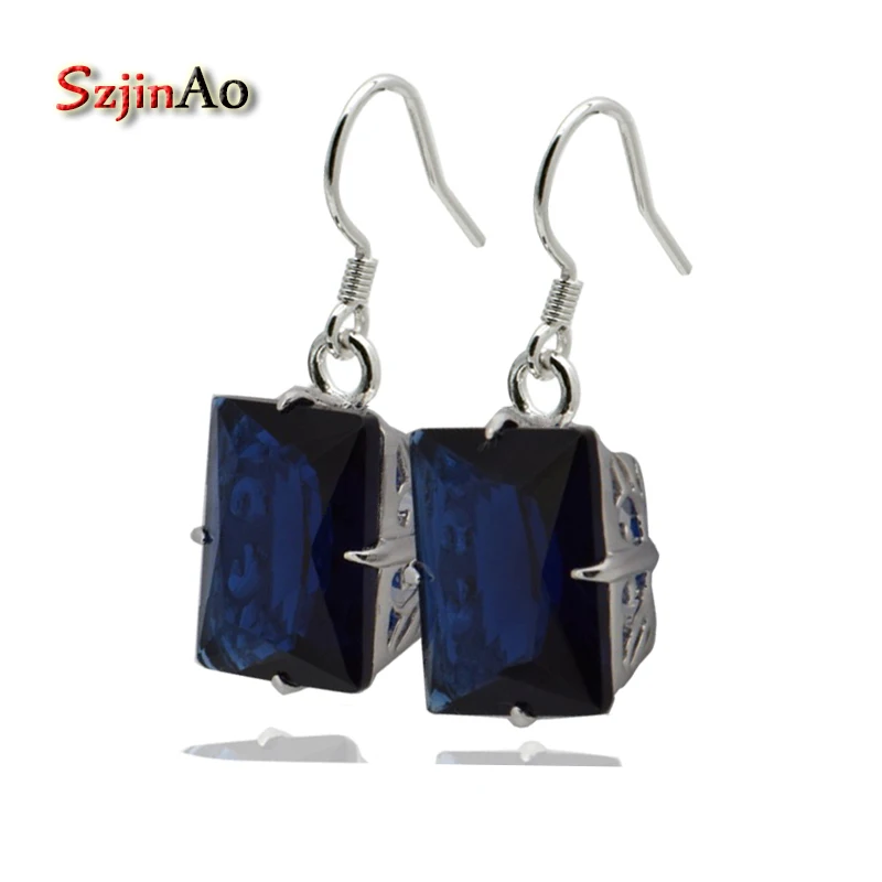 

Szjinao Wholesale And Retail Sweet 925 Sterling Silver Earrings Luxurious Wedding Women Jewelry Victorian Blue Sapphire Earrings