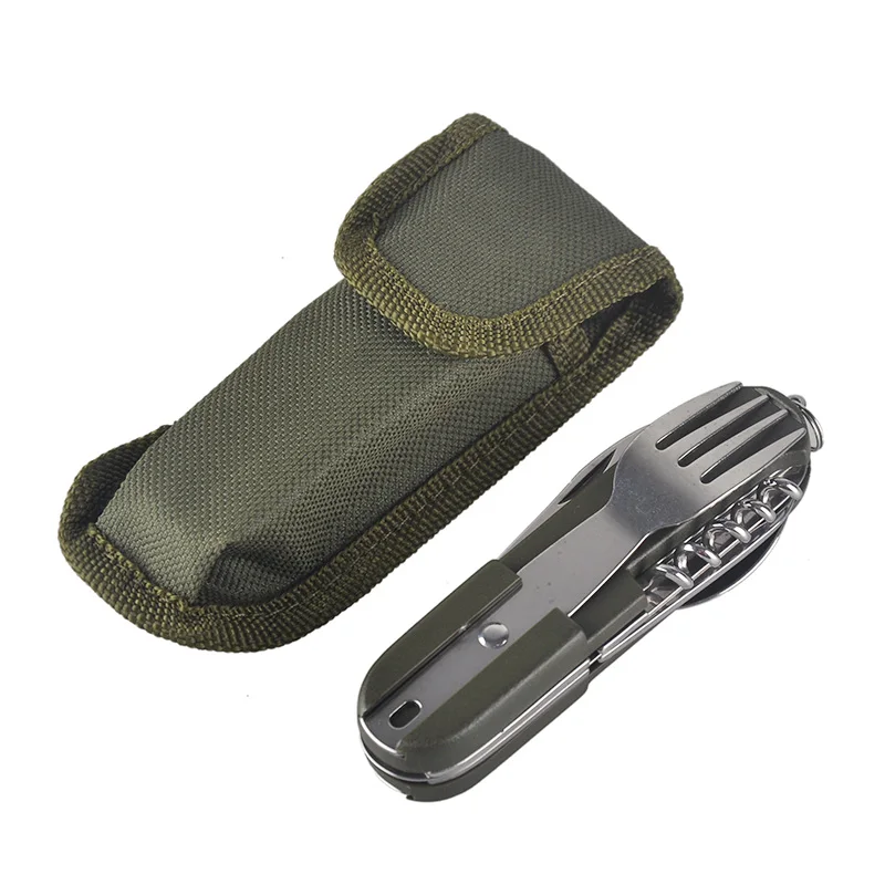 

Outdoor Traveling Sport Portable Hiking Camping Picnic Multifunctional Foldable Cutlery Tableware Stainless Steel Fork Spoon Set