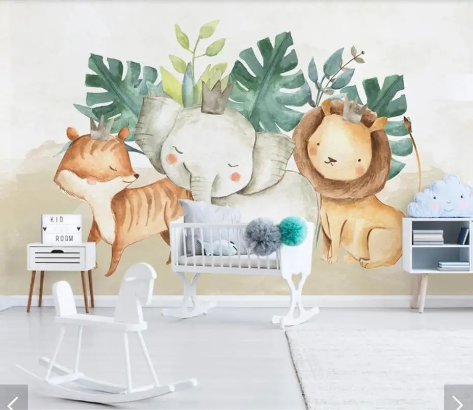 Us 8 82 51 Off Nordic Elephant Lion Wallpaper Mural Children Kids Bedroom Animal Wallpapers Art Wall Decals Contact Paper Roll 3d Wall Murals In
