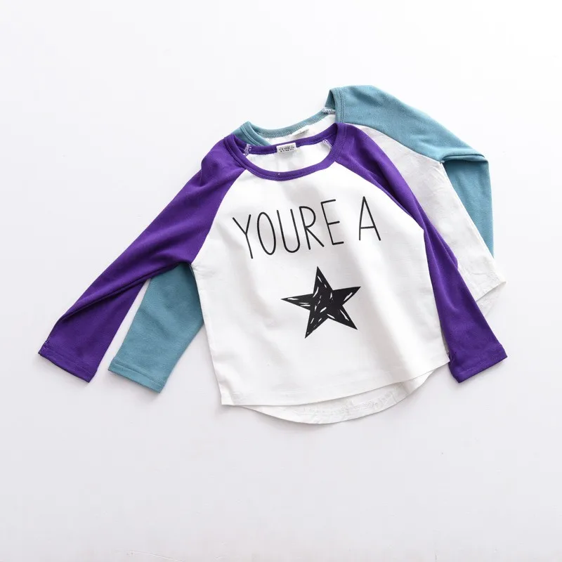 Children Clothing Long Sleeve Girl T-shirt Boys Girls Tops Tee Shirts Letter Print Toddler Boy Shirts Patchwork Kids Clothes  