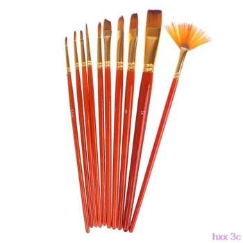 

10Pcs Nylon Hair Watercolor Gouache Round Pointed Tip Artists Paint Brush Set