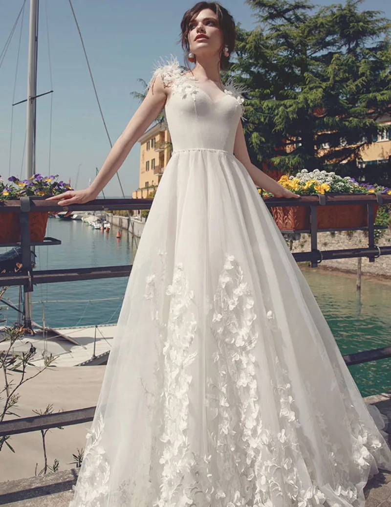 

Verngo Tulle With Appliques Evening Dress 2019 V-neckline Unique Style Formal Dress Custom Size Gown Abendkleider