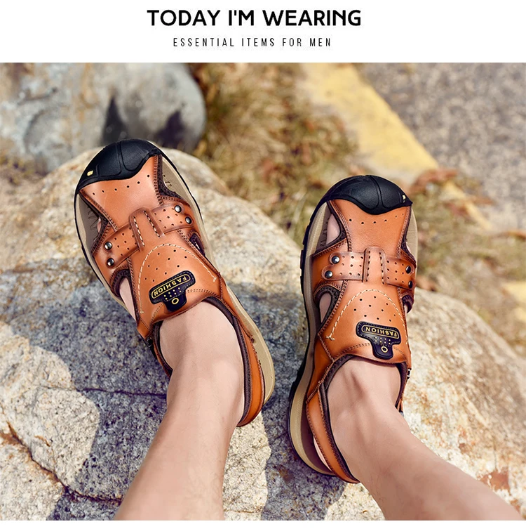 Большие размеры; ; мужские мягкие сандалии из натуральной кожи; летние мужские кожаные сандалии; пляжные сандалии; размер 46; уличные сандалии