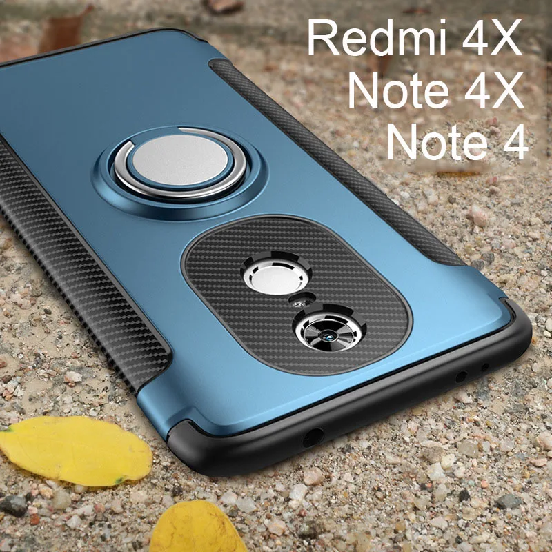 

Rotating Finger Ring Magnetic Car Holder Case Xiaomi Redmi Note 4X / Note 4 / Redmi 4X Armor Hybrid Cover Silicone Case Redmi 4X