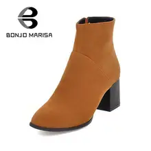 BONJOMARISA Big size sexy zehe ankle Chelsea stiefel frauen plattform winterschuhe starke fersen mode zip flock reitstiefel