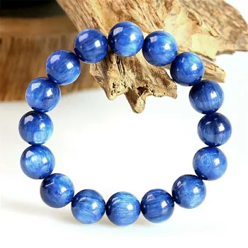 

13mm 100% Genuine Natural Blue Kyanite Gemstone Crystal Stretch Round Bead Natural Stone Bracelet For Men and Women Drop Service