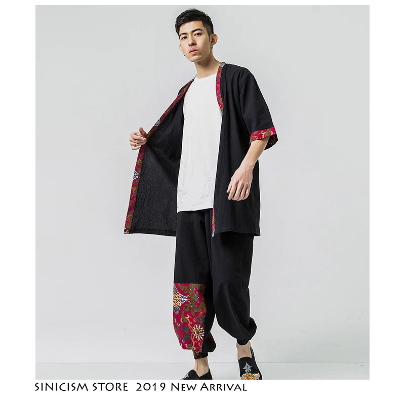 Sinicism Store, мужские комплекты, красный, уличная одежда, хлопок, лен, спортивный костюм, мужская летняя одежда,, китайский стиль, спортивный костюм, модный