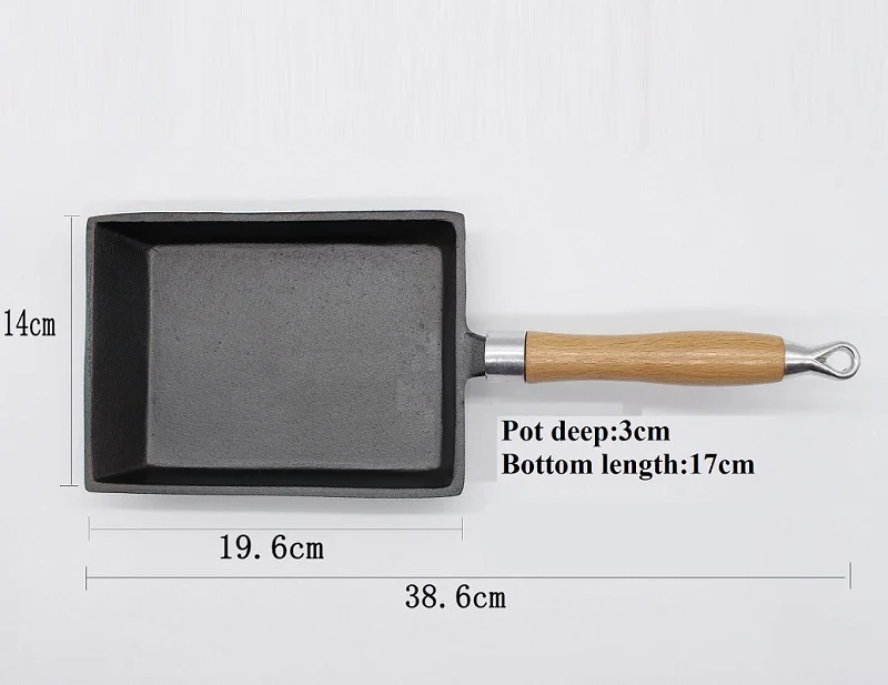 Чугун без покрытия утолщенный японский яичный рулон сковорода квадратная сковорода для жарки без палки