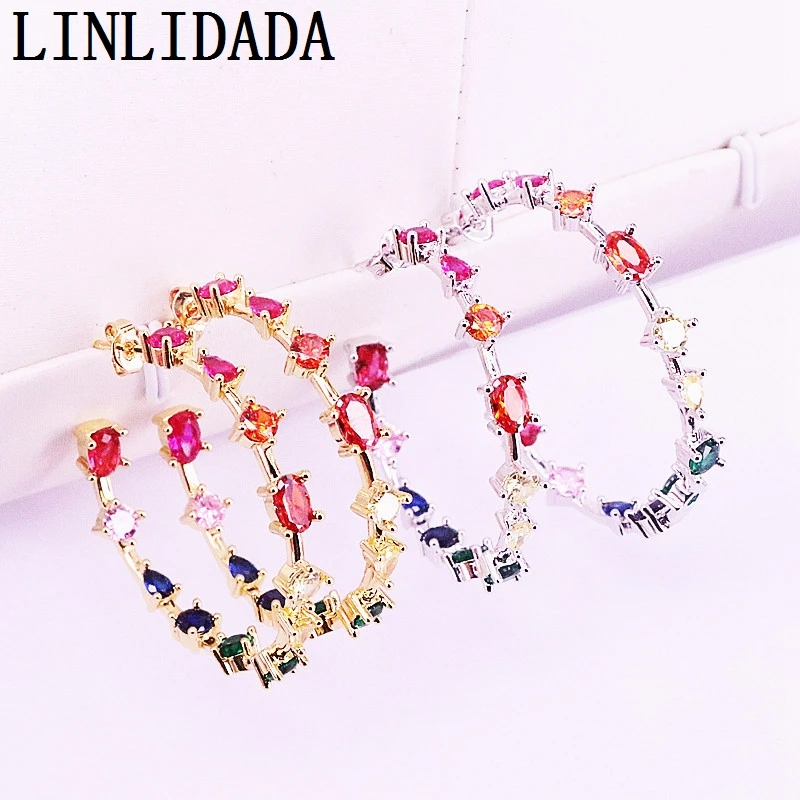 5 пар модные радужные микро Pave CZ разноцветные Круглые разноцветные серьги-гвоздики с фианитом для женщин и девочек