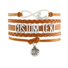 Прямая Браслет «бесконечность» пользовательский текст цвет кожаный шнурок браслет оболочка очаровательный подарок на Рождество