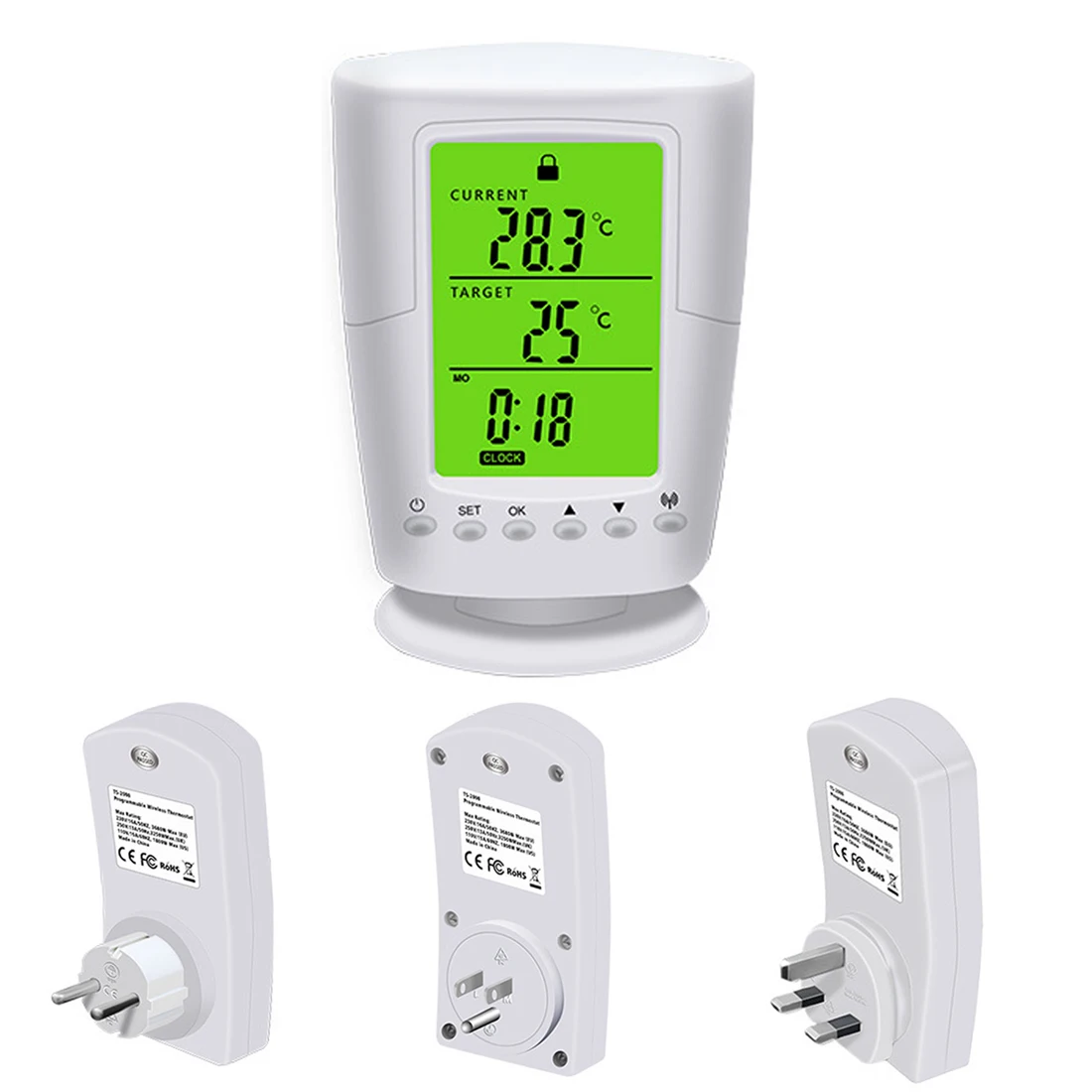 Programmable Wireless Thermostat Socket White LCD Home Intelligent