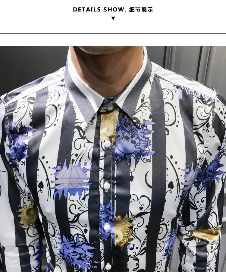 Англия 2019 Мужская рубашка для ночного клуба полосатые рубашки с длинным рукавом Повседневный зауженный крой, для вечеринки Рабочая