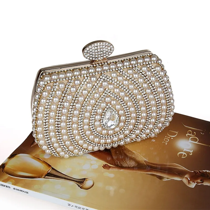 2017 Good Quality Rhinestone Pearl Clutch Bags Women's Swirl Diamond