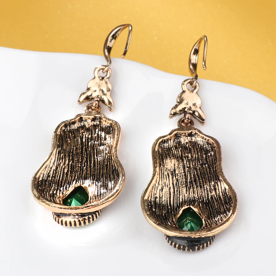 Kinel Bohemia Drop Earrings For Women Antique Gold Color Punk Green Resin Big Earring Vintage Jewelry Crystal Gift