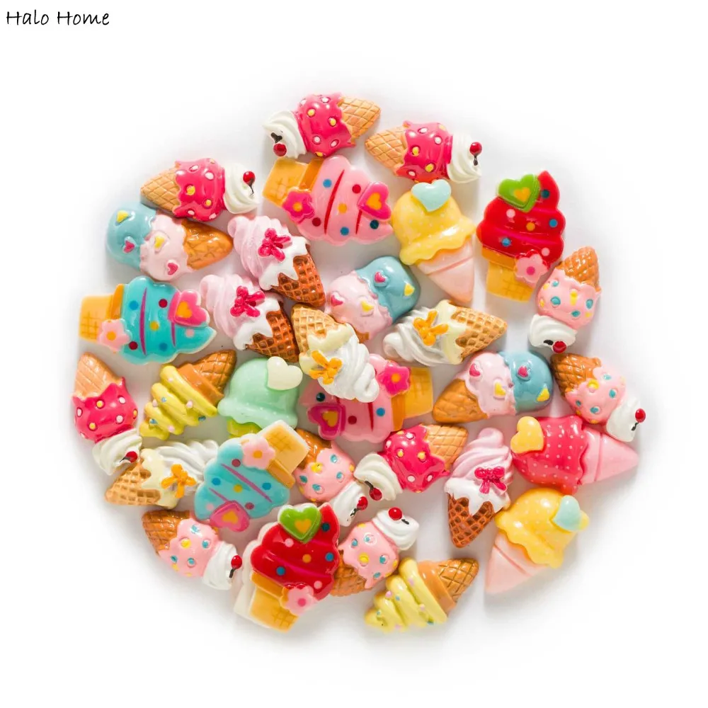 

20pcs Mixed Ice Cream Series Resin Flatback Cabochon Hair Clip DIY Apparel Jewelry Phone Case Handmade Home Crafts Decor 10-20mm