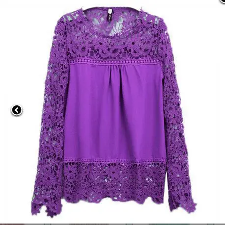 Sexe Mara Hollow Out Spliced Women Lace Blouse loose Long Sleeve Work Womens Office Shirts casual Beach Solid Top Female | Женская