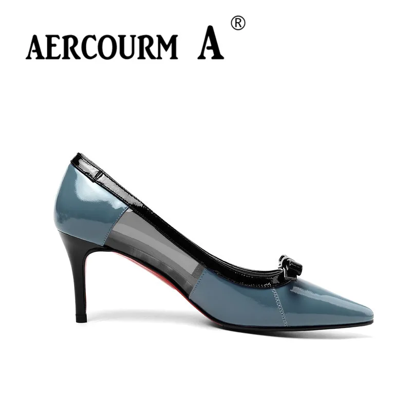Aercourm A/ женские туфли-лодочки розового и черного цвета, женские туфли из натуральной кожи, туфли-лодочки на тонком высоком каблуке, новые весенние туфли смешанных цветов с сеткой