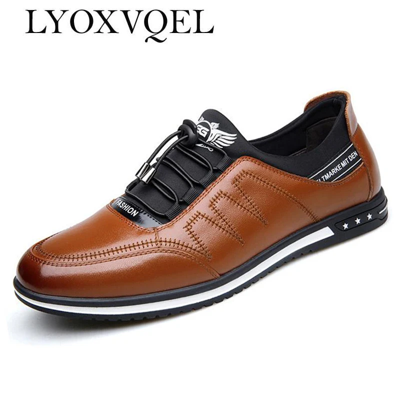 Autumn Genuine Leather Men's Shoes Elastic Band Casual Shoes Male Flat ...