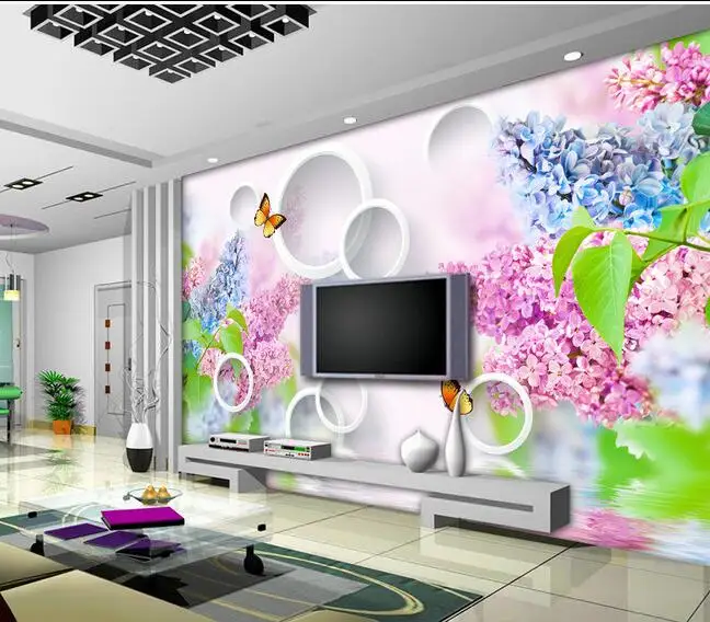 

3d wallpaper custom mural non-woven wall stickers Lilac 3 d circle butterfly TV setting paintings 3d wall murals wallpaper
