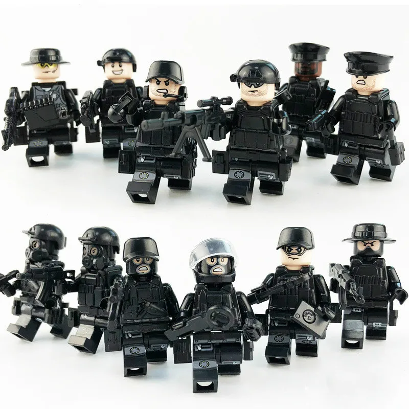 

12pcs/set Military SWAT Teams Figure Set City Police Weapon Model Building Blocks kits Brick Toys for Children kids
