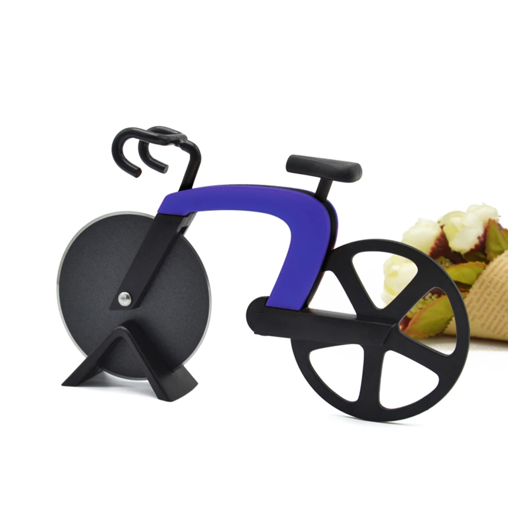 Ножи для резки пиццы, 7 цветов, нержавеющая сталь, нож для пиццы, два колеса, велосипедная форма, нож для резки пиццы, инструмент для пиццы, велосипед, круглый - Цвет: Blue