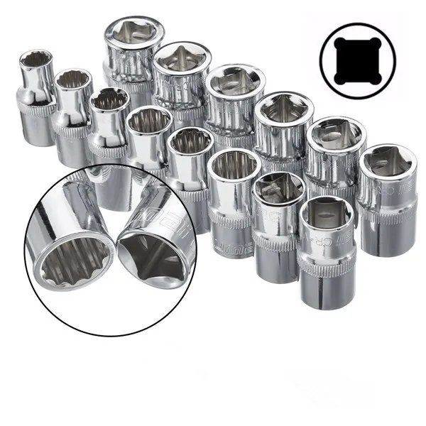 

doersupp 14Pcs/Set 1/2" Drive 9-22mm CRV Deep Impact Socket Set 12 Point Metric Hand Tool Nut
