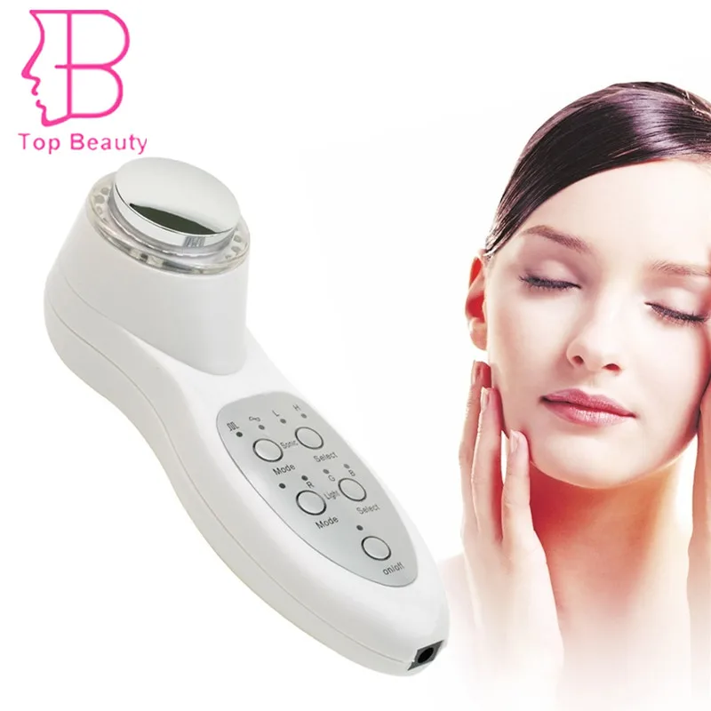 Cuidados com a Pele Fóton Ultra-som Ultra-sônico Facial Limpador Anti Envelhecimento Rugas Removedor Beleza Massageador 3mh Led 5 Utensílios de cuidado facial
