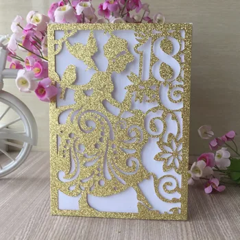 

20pcs Glitter gold Silver girl 18th birthday party wedding invitation cards Adult Ceremony celebration invitaiton blessing card