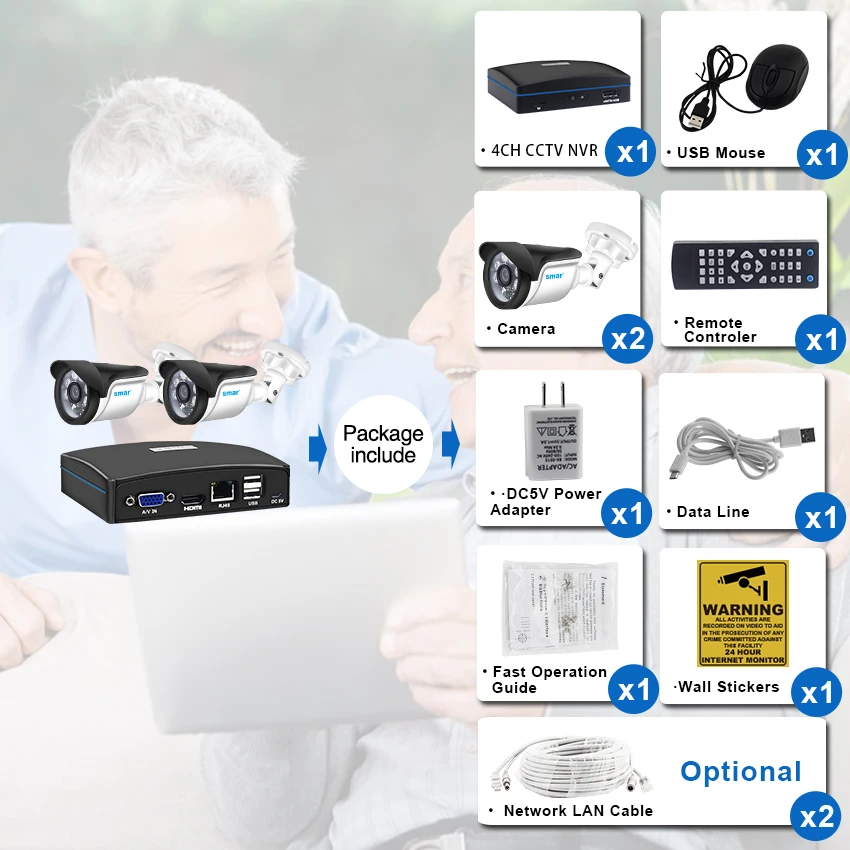 US $52.84 Smar 4ch Cctv Surveillance Kit 720p1080p Security Camera System 4ch Cctv Nvr With 2pcs 1mp2mp Ip Camera EsataTfUsb Storage